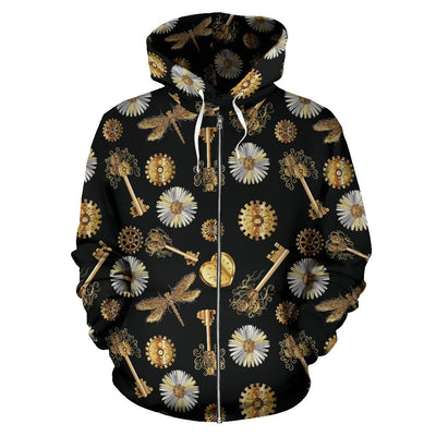 Steampunk Dragonfly Design Themed Print Zip Up Hoodie