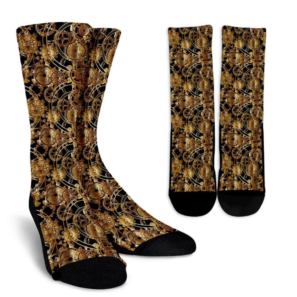 Steampunk Gear Design Themed Print Crew Socks