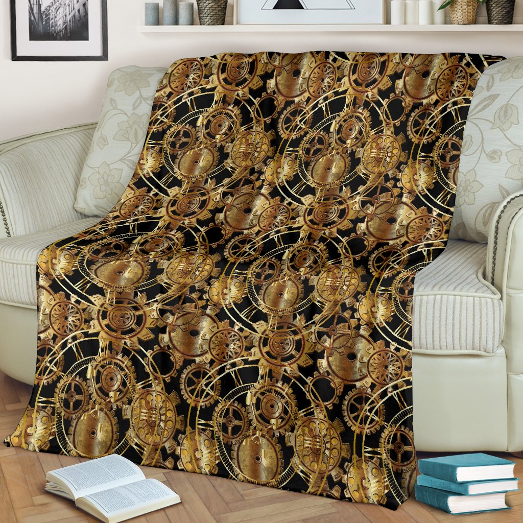 Steampunk Gear Design Themed Print Fleece Blanket