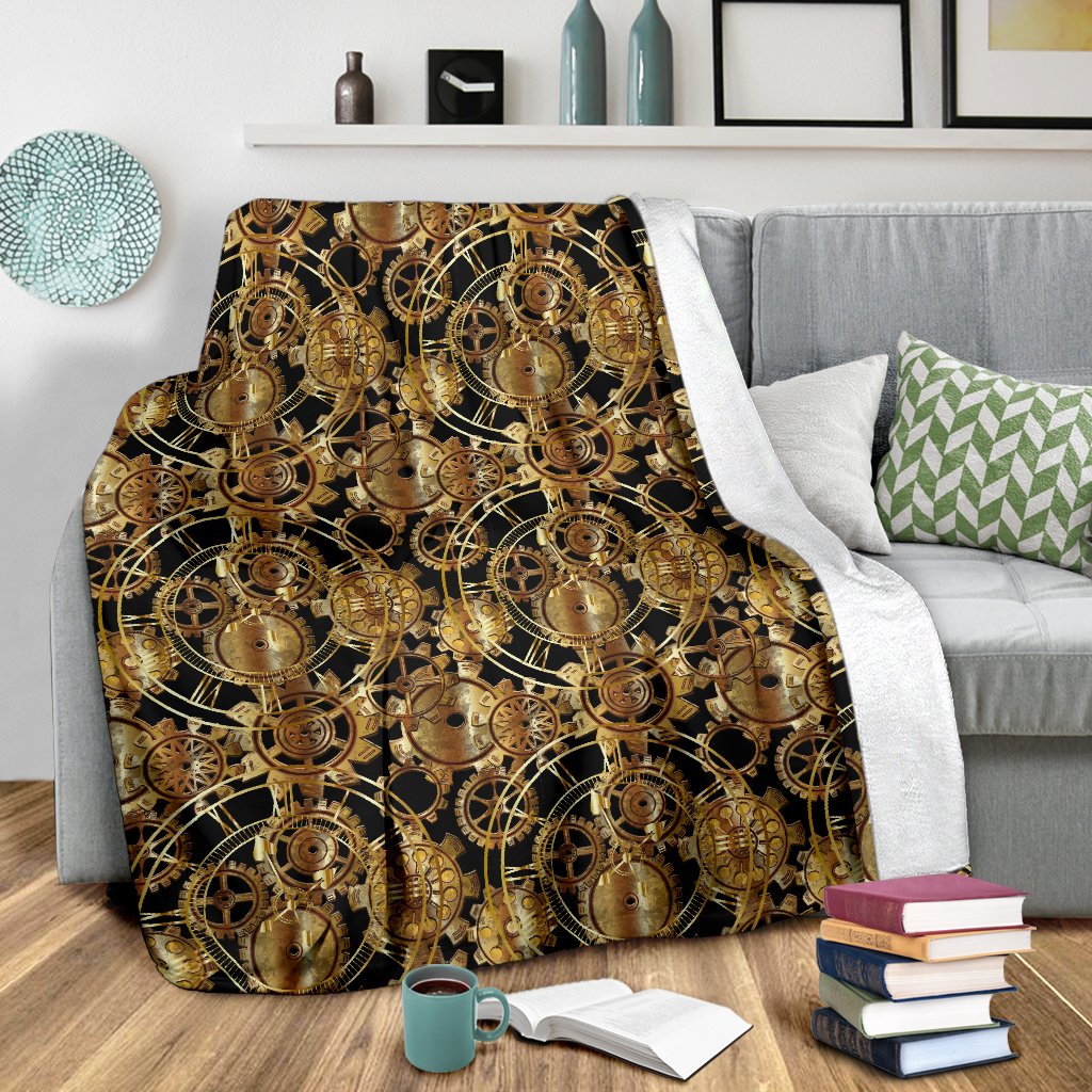 Steampunk Gear Design Themed Print Fleece Blanket