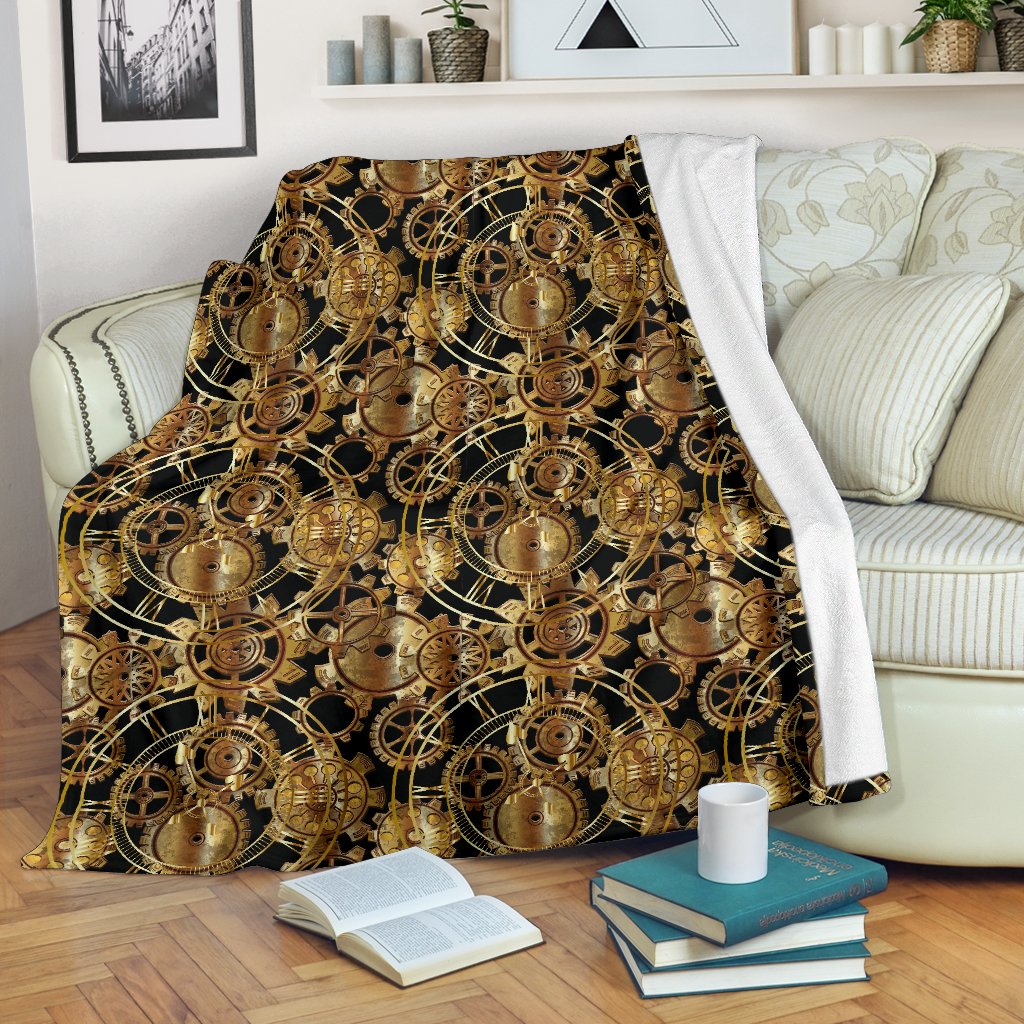 Steampunk Gear Design Themed Print Fleece Blanket