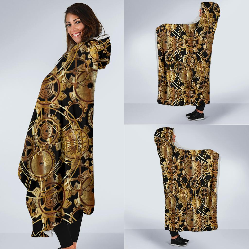 Steampunk Gear Design Themed Print Hooded Blanket-JTAMIGO.COM