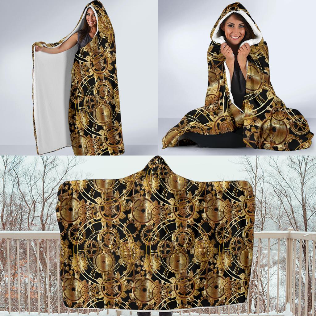 Steampunk Gear Design Themed Print Hooded Blanket-JTAMIGO.COM