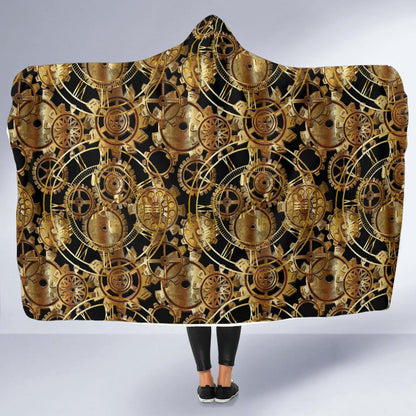 Steampunk Gear Design Themed Print Hooded Blanket-JTAMIGO.COM