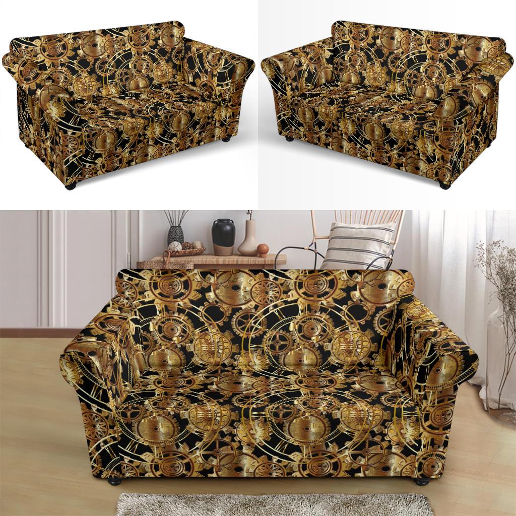 Steampunk Gear Design Themed Print Loveseat Slipcover-JTAMIGO.COM