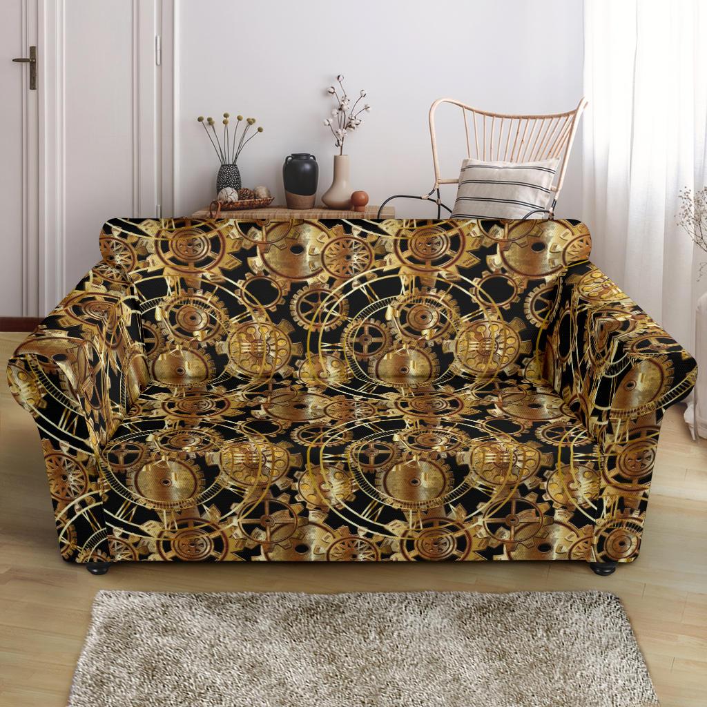 Steampunk Gear Design Themed Print Loveseat Slipcover-JTAMIGO.COM