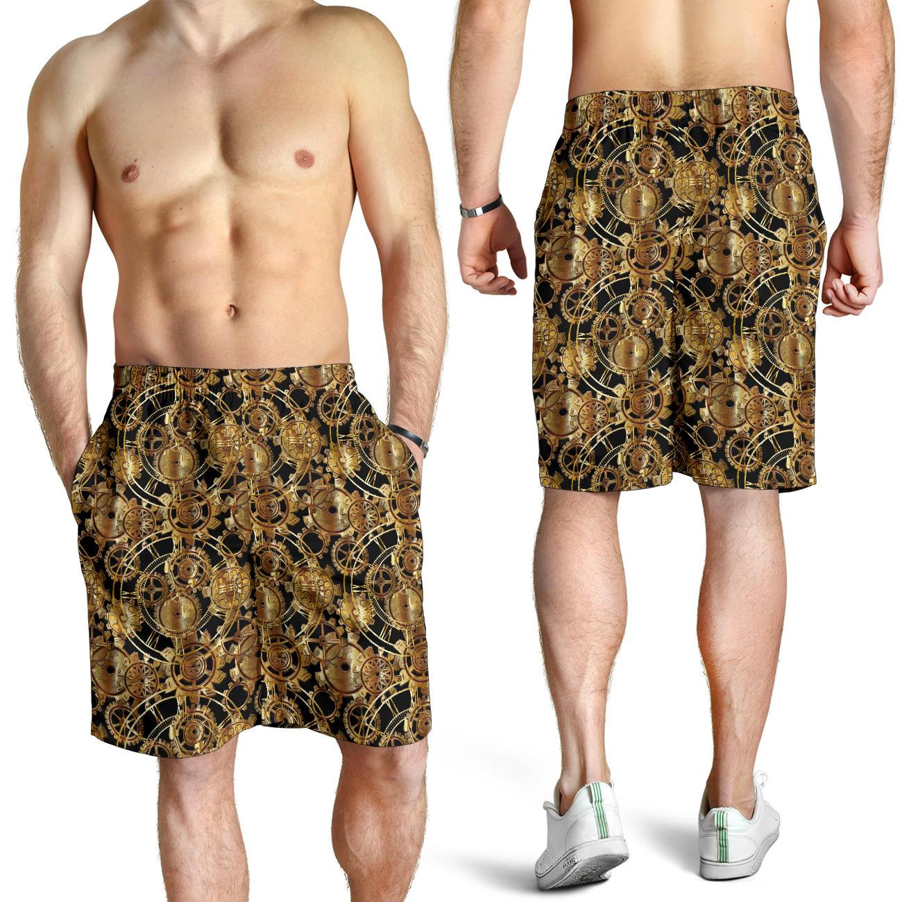 Steampunk Gear Design Themed Print Mens Shorts-JTAMIGO.COM
