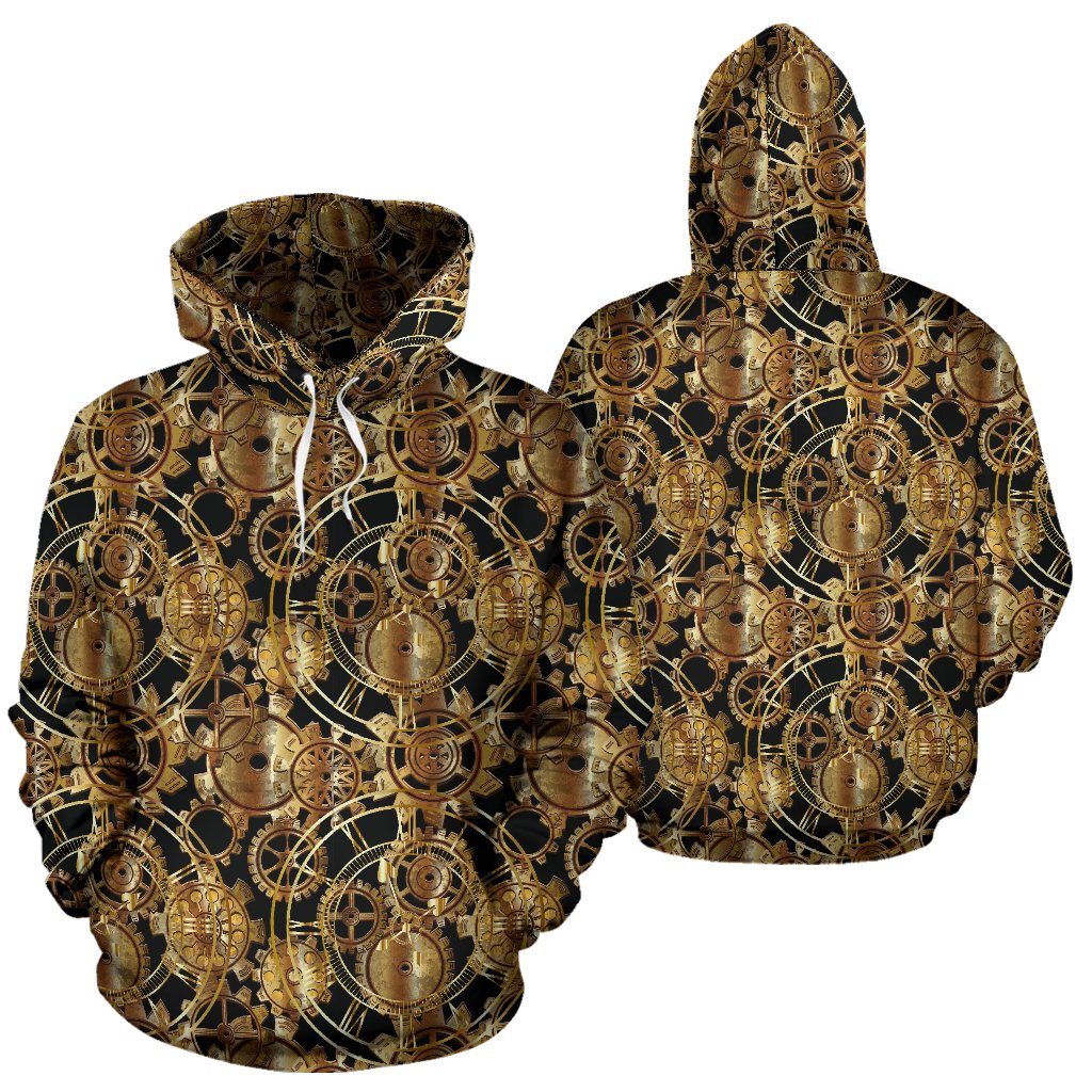 Steampunk Gear Design Themed Print Pullover Hoodie