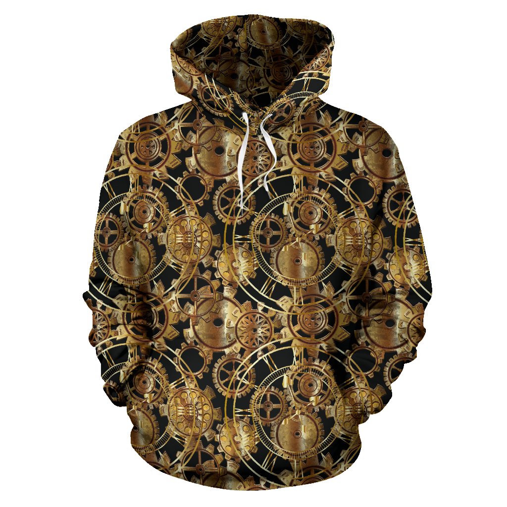 Steampunk Gear Design Themed Print Pullover Hoodie