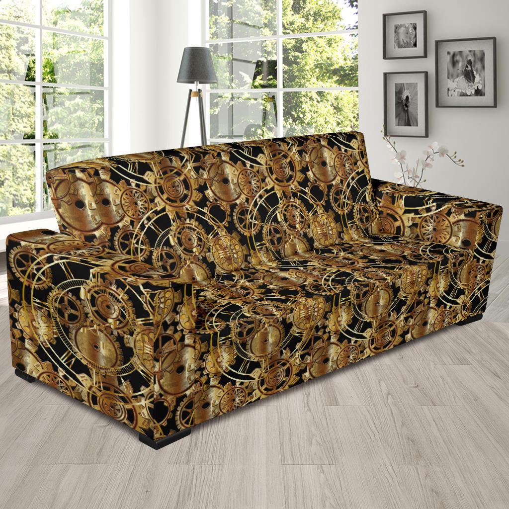 Steampunk Gear Design Themed Print Sofa Slipcover-JTAMIGO.COM