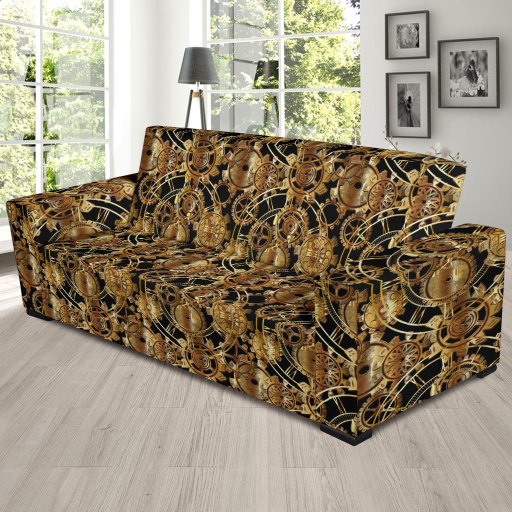 Steampunk Gear Design Themed Print Sofa Slipcover-JTAMIGO.COM