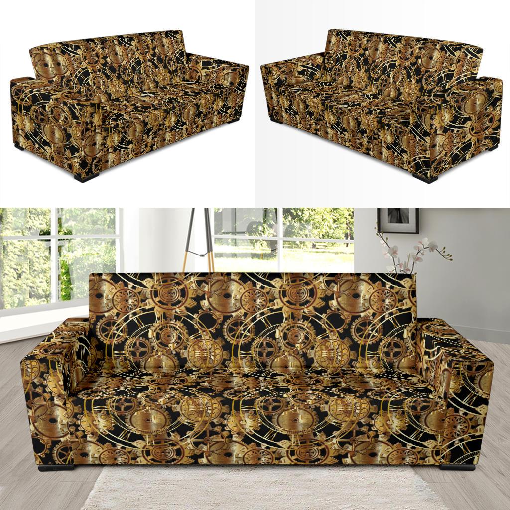 Steampunk Gear Design Themed Print Sofa Slipcover-JTAMIGO.COM