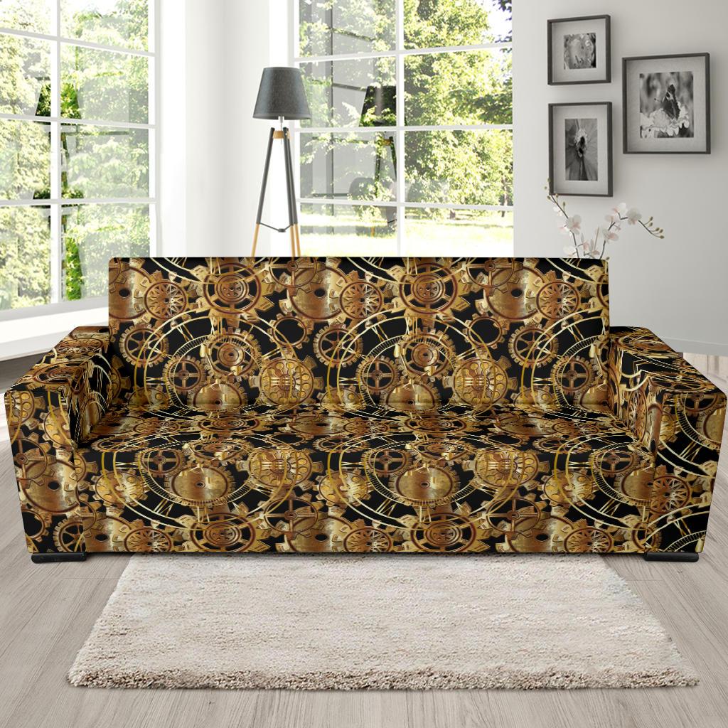Steampunk Gear Design Themed Print Sofa Slipcover-JTAMIGO.COM