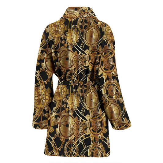 Steampunk Gear Design Themed Print Women Bath Robe-JTAMIGO.COM