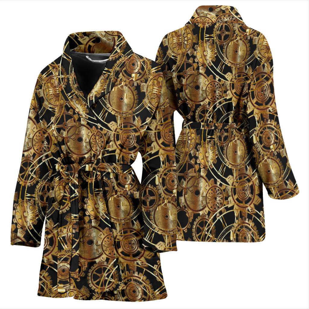 Steampunk Gear Design Themed Print Women Bath Robe-JTAMIGO.COM