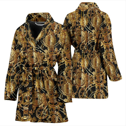 Steampunk Gear Design Themed Print Women Bath Robe-JTAMIGO.COM