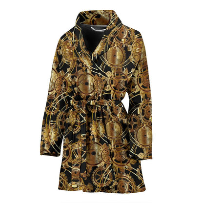 Steampunk Gear Design Themed Print Women Bath Robe-JTAMIGO.COM