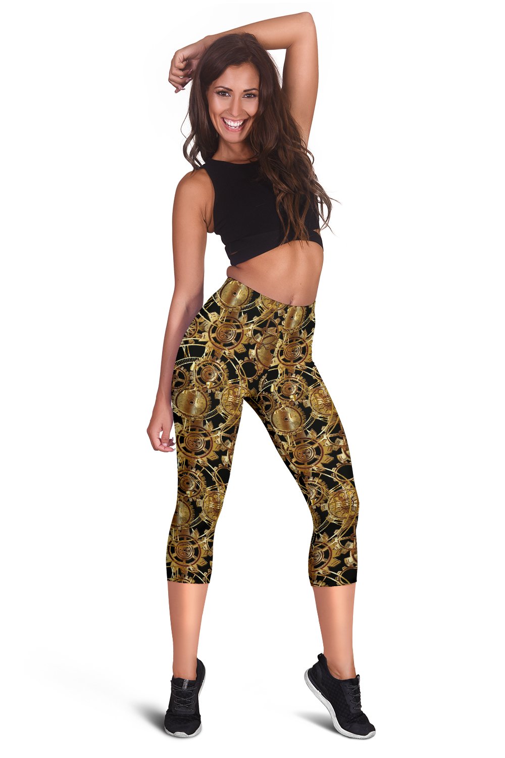 Steampunk Gear Design Themed Print Women Capris