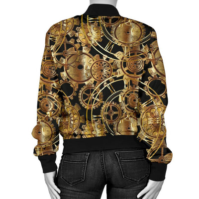 Steampunk Gear Design Themed Print Women Casual Bomber Jacket