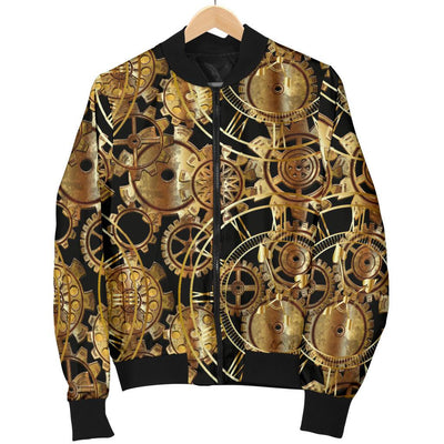 Steampunk Gear Design Themed Print Women Casual Bomber Jacket