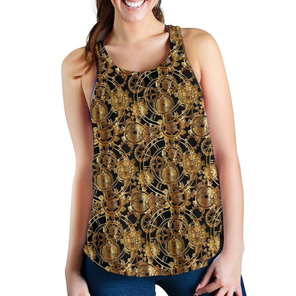 Steampunk Gear Design Themed Print Women Racerback Tank Top