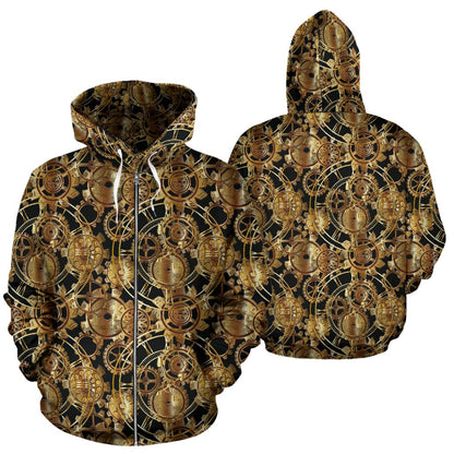 Steampunk Gear Design Themed Print Zip Up Hoodie
