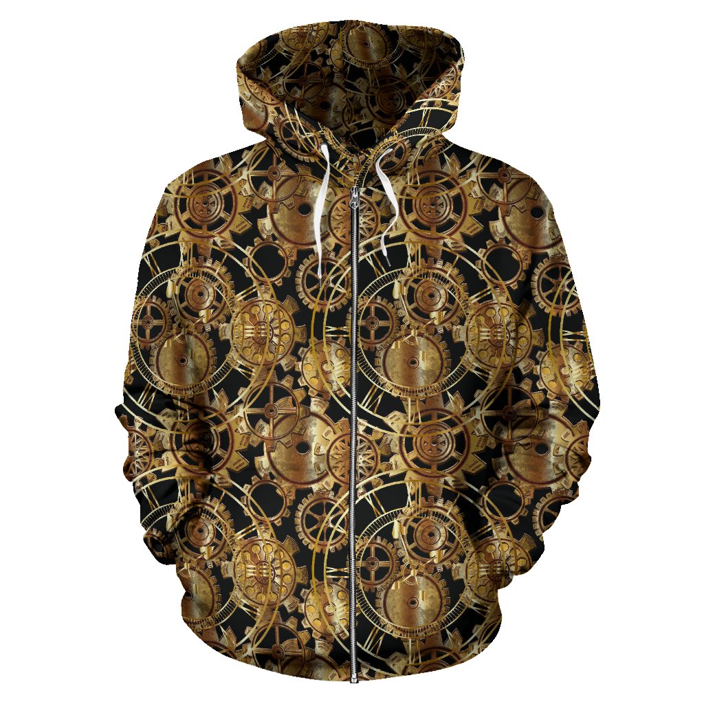 Steampunk Gear Design Themed Print Zip Up Hoodie