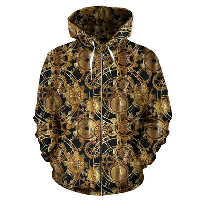 Steampunk Gear Design Themed Print Zip Up Hoodie