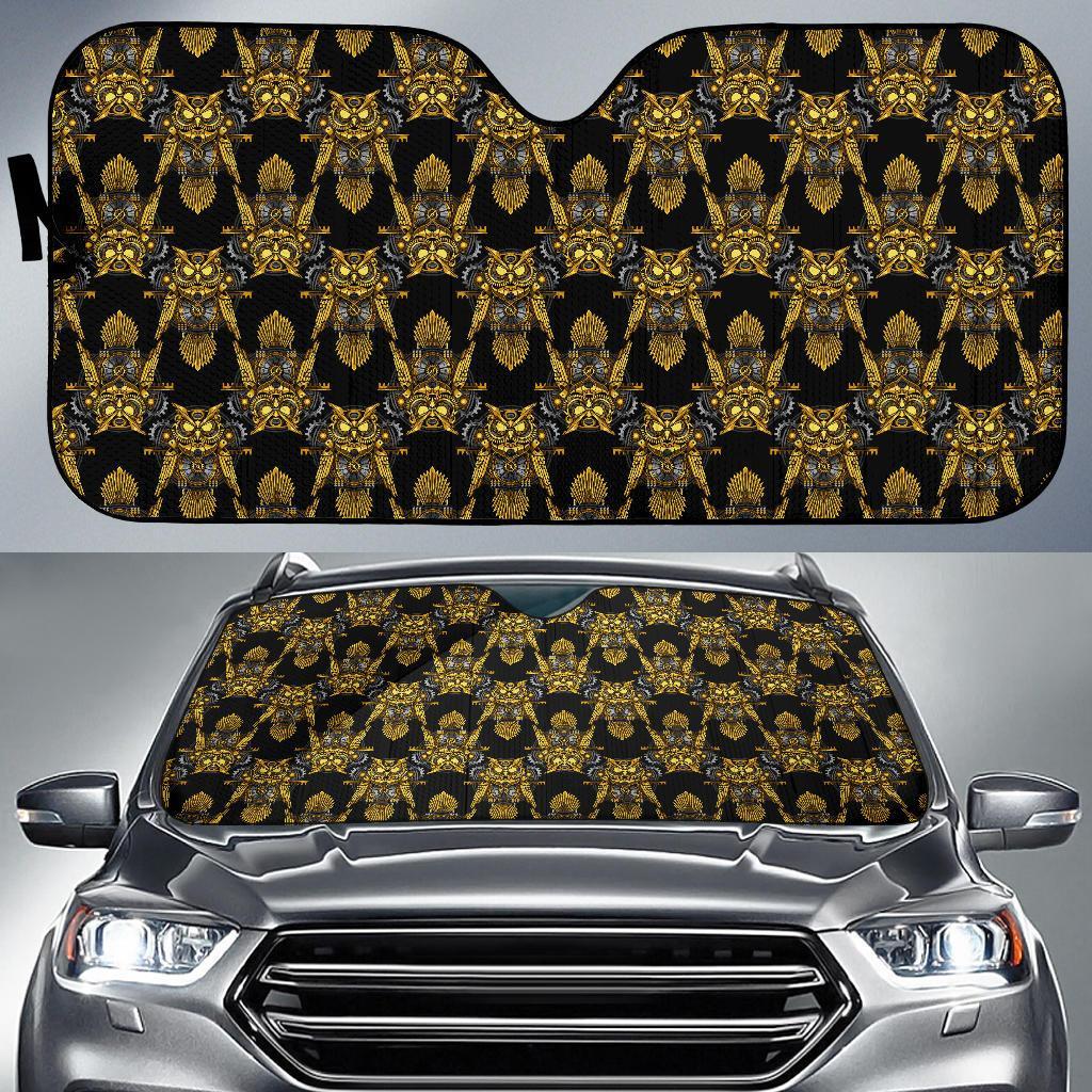 Steampunk Gold Owl Design Themed Print Car Sun Shade For Windshield