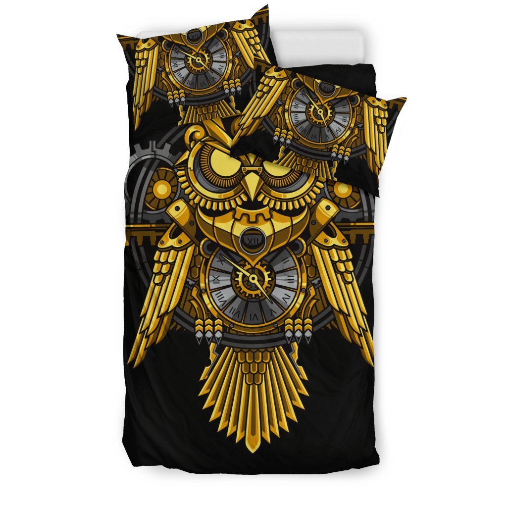 Steampunk Gold Owl Design Themed Print Duvet Cover Bedding Set