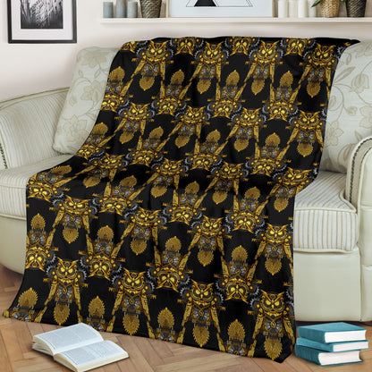 Steampunk Gold Owl Design Themed Print Fleece Blanket