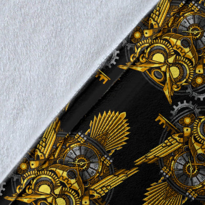 Steampunk Gold Owl Design Themed Print Fleece Blanket