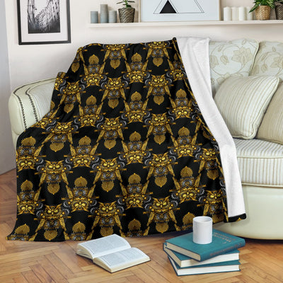 Steampunk Gold Owl Design Themed Print Fleece Blanket