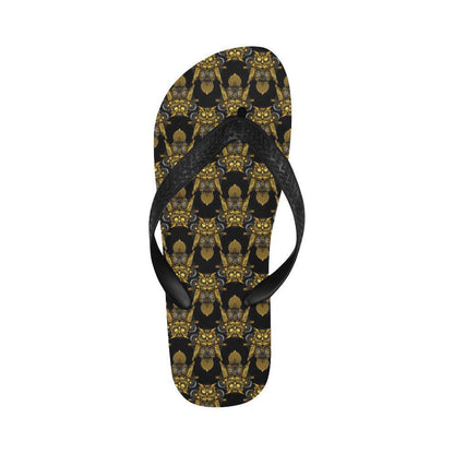 Steampunk Gold Owl Design Themed Print Flip Flops-JTAMIGO.COM
