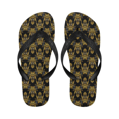 Steampunk Gold Owl Design Themed Print Flip Flops-JTAMIGO.COM