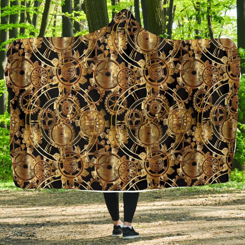 Steampunk Gold Owl Design Themed Print Hooded Blanket-JTAMIGO.COM