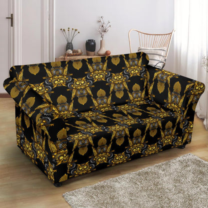 Steampunk Gold Owl Design Themed Print Loveseat Slipcover-JTAMIGO.COM