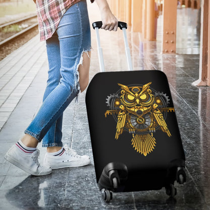 Steampunk Gold Owl Design Themed Print Luggage Cover Protector