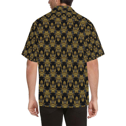 Steampunk Gold Owl Design Themed Print Men Aloha Hawaiian Shirt