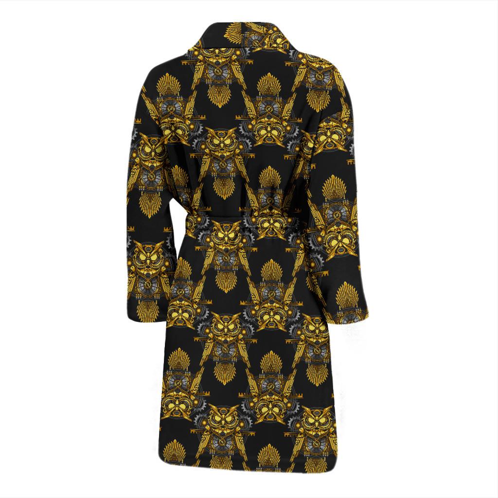 Steampunk Gold Owl Design Themed Print Men Bath Robe-JTAMIGO.COM