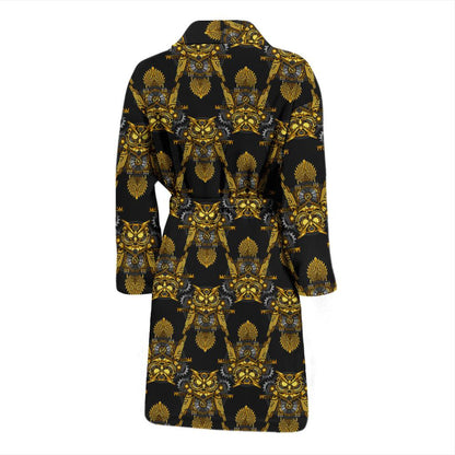 Steampunk Gold Owl Design Themed Print Men Bath Robe-JTAMIGO.COM