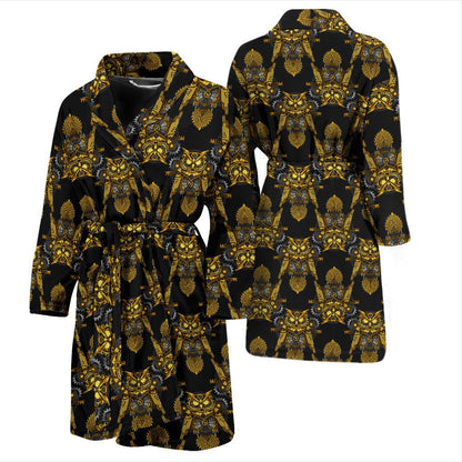 Steampunk Gold Owl Design Themed Print Men Bath Robe-JTAMIGO.COM
