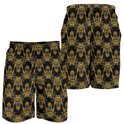 Steampunk Gold Owl Design Themed Print Mens Shorts-JTAMIGO.COM