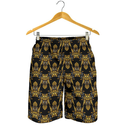Steampunk Gold Owl Design Themed Print Mens Shorts-JTAMIGO.COM