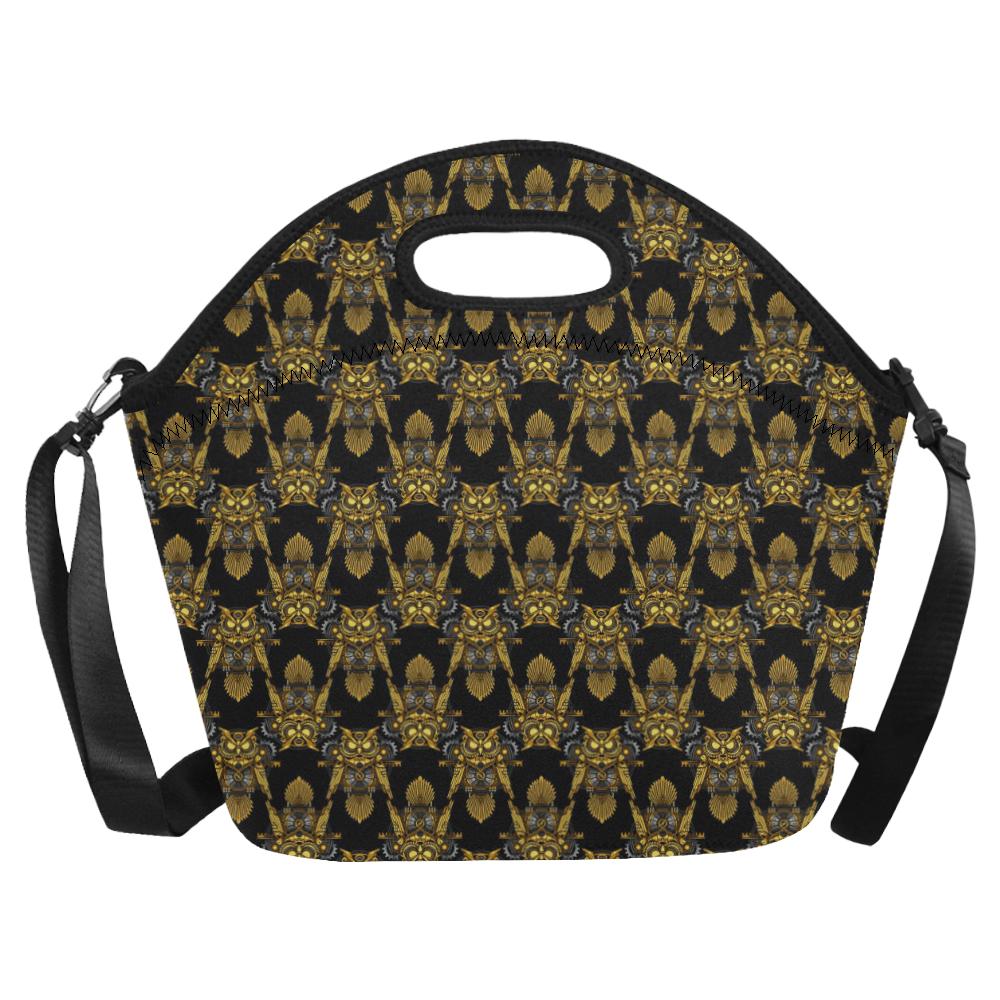 Steampunk Gold Owl Design Themed Print Neoprene Lunch Bag (Model 1669)(Large)-JTAMIGO.COM