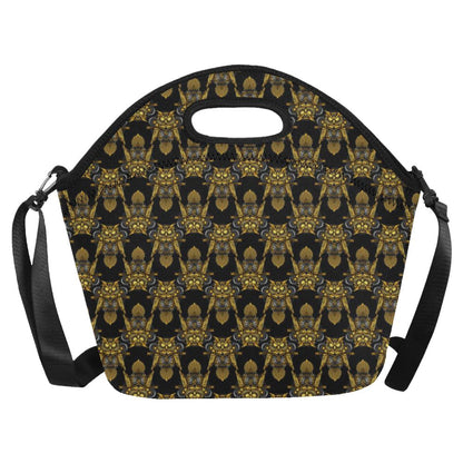 Steampunk Gold Owl Design Themed Print Neoprene Lunch Bag (Model 1669)(Large)-JTAMIGO.COM