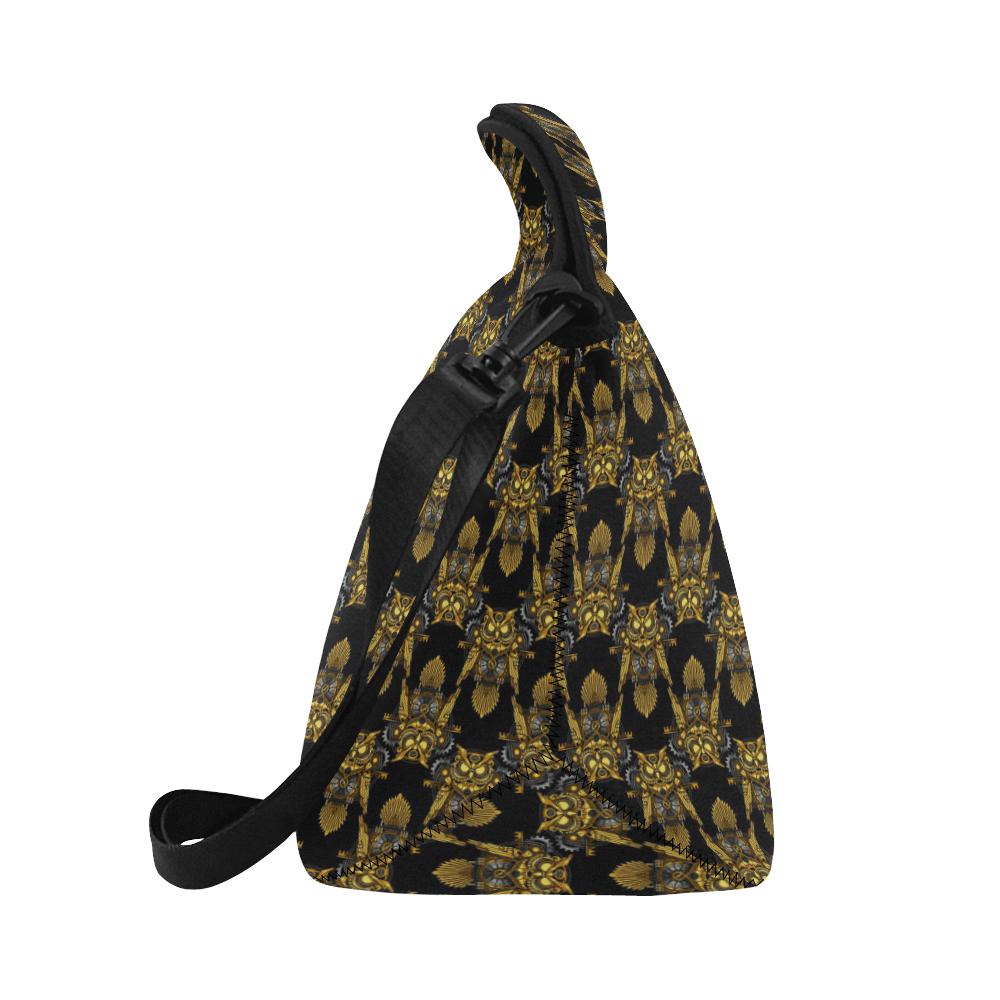 Steampunk Gold Owl Design Themed Print Neoprene Lunch Bag (Model 1669)(Large)-JTAMIGO.COM