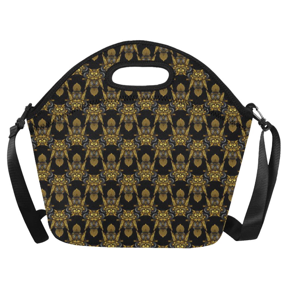 Steampunk Gold Owl Design Themed Print Neoprene Lunch Bag (Model 1669)(Large)-JTAMIGO.COM