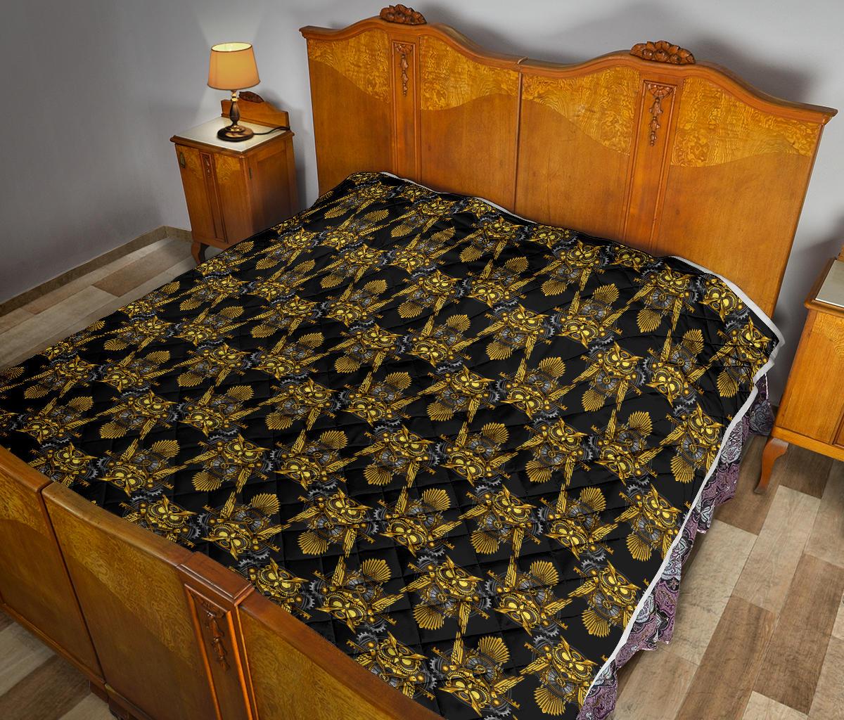 Steampunk Gold Owl Design Themed Print Premium Quilt-JTAMIGO.COM