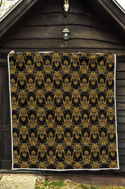 Steampunk Gold Owl Design Themed Print Premium Quilt-JTAMIGO.COM